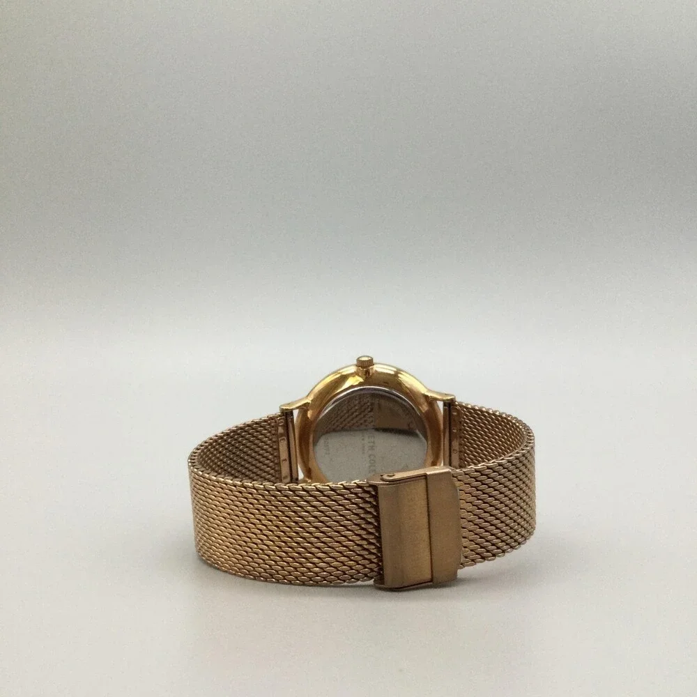 Kenneth Cole Mens Watch 41mm Red Dial Gold Tone Mesh Stainless Date New Battery